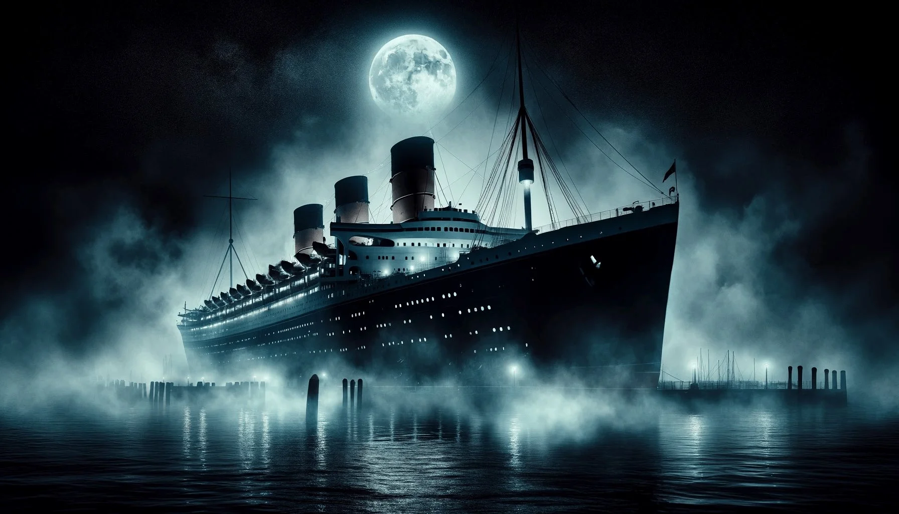 Queen Mary Dark Harbor foggy atmosphere